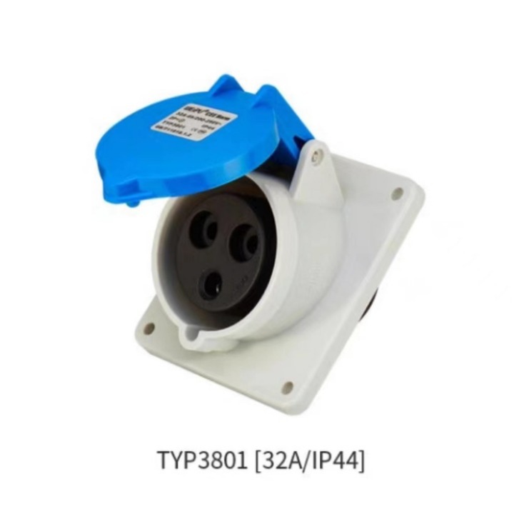 威浦 工业插头 WEIPU IP44防溅 TYP3801 32A/3芯 220V 暗装斜式孔