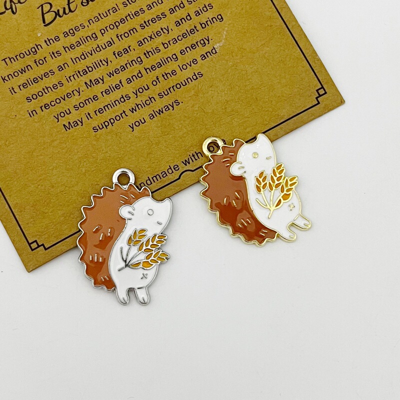 Alloy Oil-Drip Design with Wheat Spike Hedgehog Pendant Thanksgiving Animal DIY Jewelry Accessories Necklace Keychain Accessories Alloy Oil-Drip Design with Wheat Spike Hedgehog Pendant Thanksgiving Animal DIY Jewelry Accessories Necklace Keychain Accessories