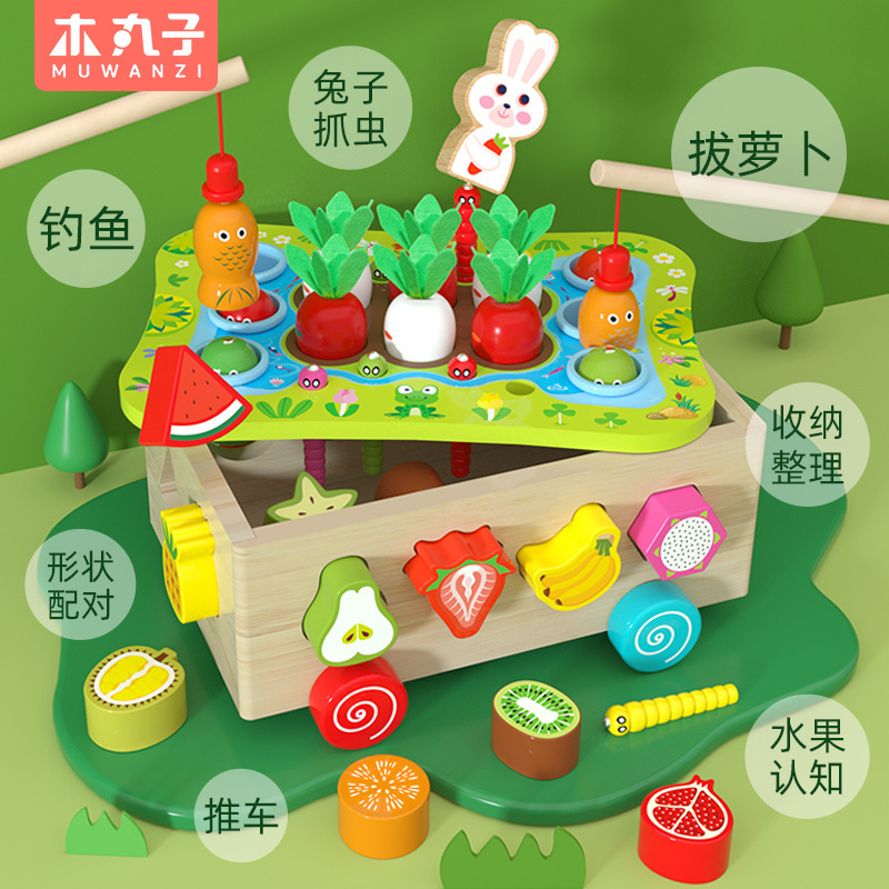 Venta al por mayor multi-funcional topo-golpeando bebé golpe remolque de madera coche de policía topo-golpeando grandes juguetes educativos en movimiento del cerebro