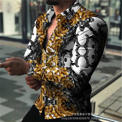 2025wish AliExpress 新しいメンズ 3D デジタルプリント長袖シャツ春メンズラペルスリムトップ