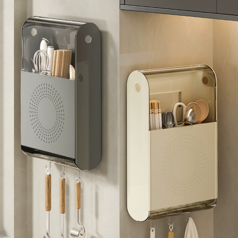 Коробка для хранения палочек для еды, кухонная многофункциональная настенная пылезащитная клетка для палочек для еды, трубка для палочек для еды, сливная стойка для ложки