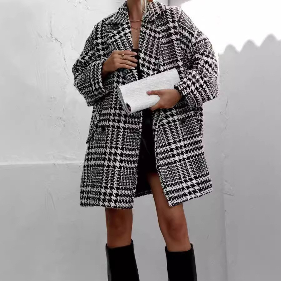 Women's Clothing Autumn And Winter Thickened Plaid Coat With Lining Woolen Coat_voghion.com