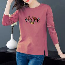 秋冬新款长袖t恤女打底衫大码女装上衣韩版宽松印花圆领体恤潮ins