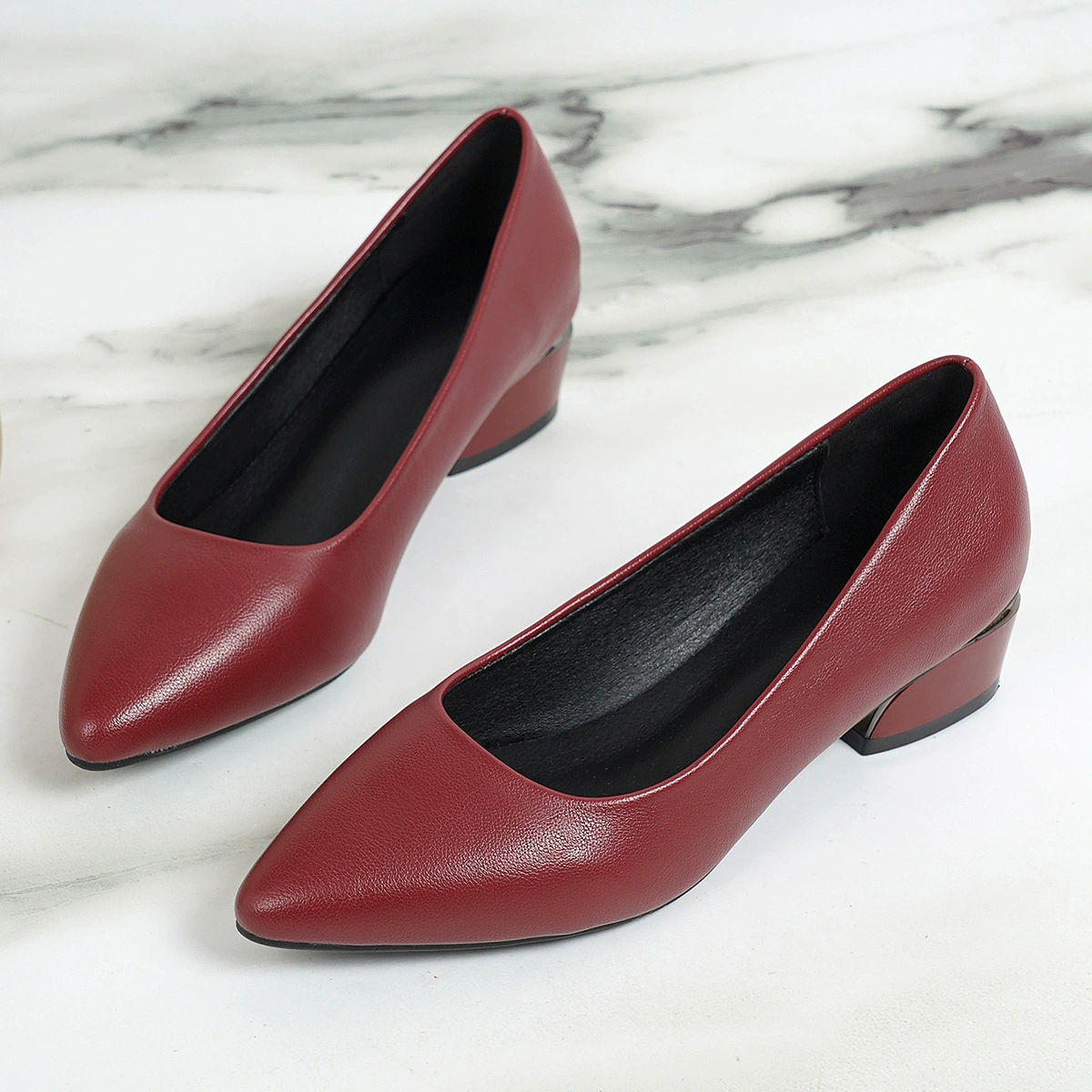 Рабочая обувь на мягкой подошве Женская обувь на черном толстом каблуке на каблуке Женская обувь на каблуке Кожаная обувь Отель Банк Удобная профессиональная рабочая обувь