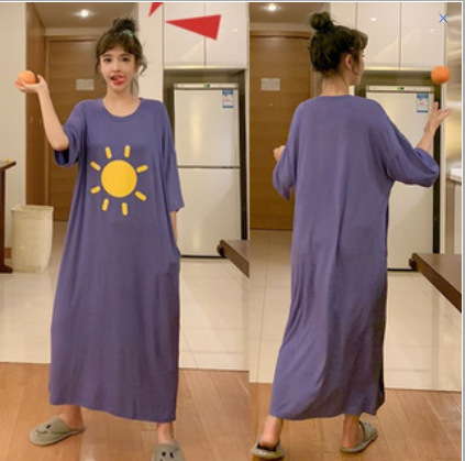 多款2021卡通睡裙夏季韩版短袖长款睡衣女大码宽松休闲家居服