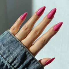 Simple, bright pink girly nail art pieces—magic mirror-style vibrant-colored European and American wearable nail stickers, wholesale option available; these removable nail art products come ready-to-use.