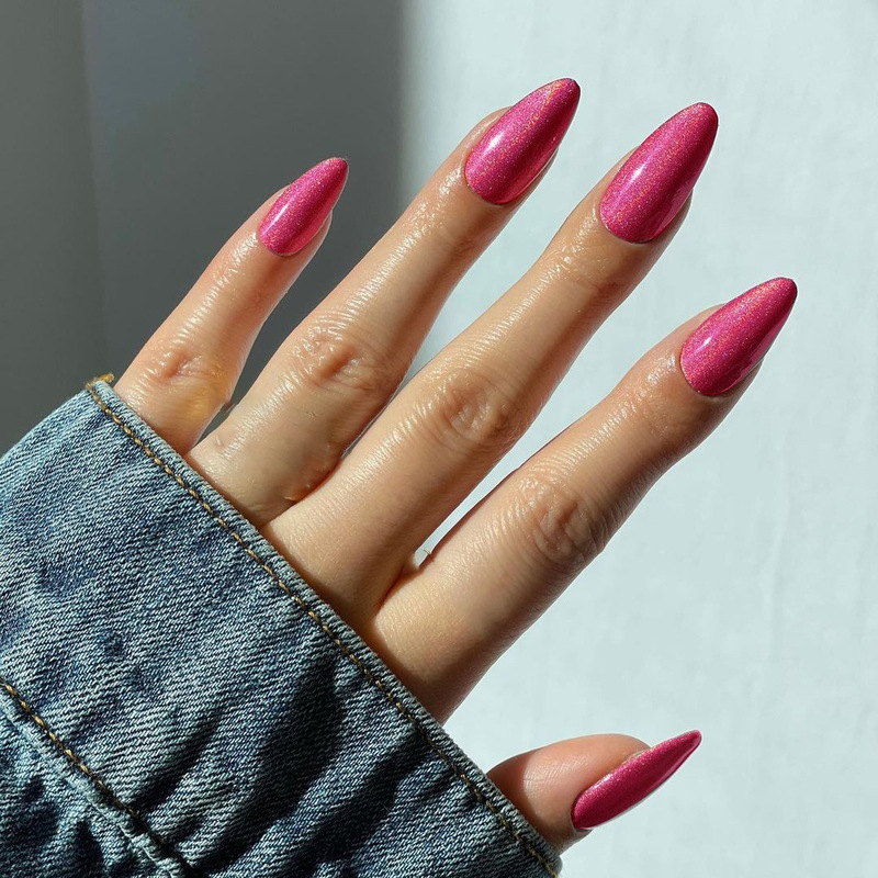 Simple bright pink girl nail beauty piece magic mirror bright color European and American wear nail patch wholesale detachable manicure finished product