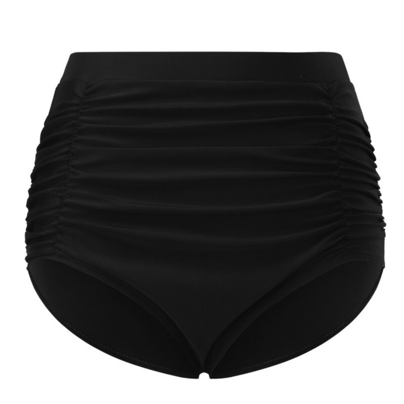 2025 Popular Slimming Swim Shorts for Women, European and American Hot-Selling Solid Color Ruched High-Waisted Waist-Cinching Three-Piece