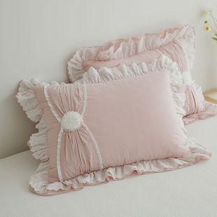 Korean Princess Style Flower Pillowcase Lace Embroidered Lace Ruffle Pillowcase Single Pillowcase