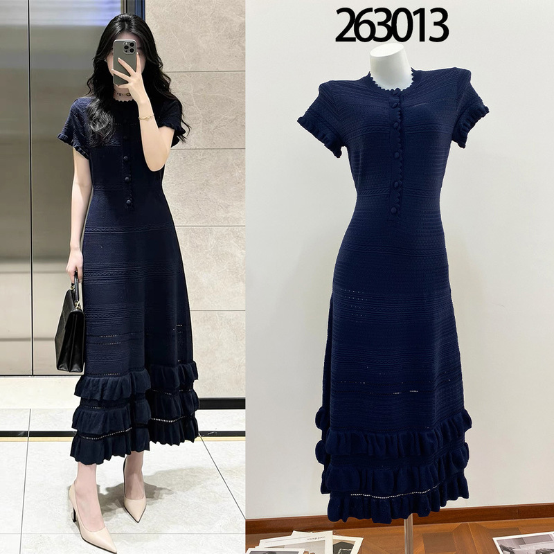 Mj's New Early Spring 26 Collection: Lace Collar, Ruffled Three-Layer Skirt, Short-Sleeve, Hollow-Out Waist-Cinching Knit Dress for Women Mj's New Early Spring 26 Collection: Lace Collar, Ruffled Three-Layer Skirt, Short-Sleeve, Hollow-Out Waist-Cinching Knit Dress for Women