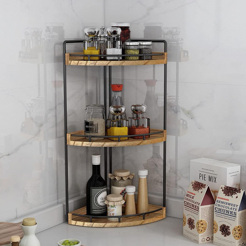 Ready-Made Wooden Corner Storage Rack, 3-Layer Fan-Shaped Bathroom Shelf, Kitchen Spice Rack, Desktop Cosmetics Rack