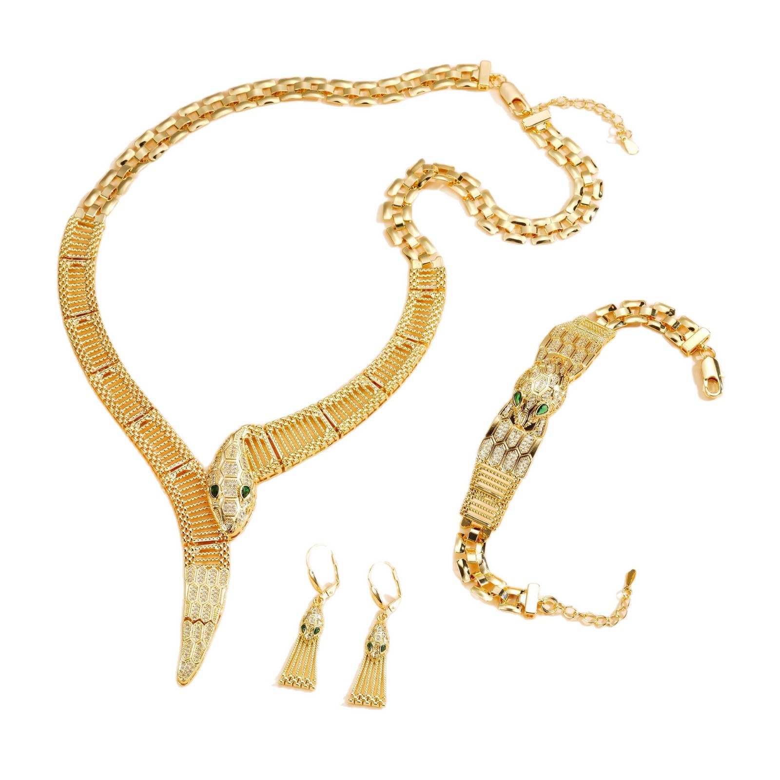 Diseño de moda transfronteriza personalidad sensación de serpiente conjunto de joyería collar pendientes pulsera anillo conjunto de cuatro piezas de gama alta europea y americana