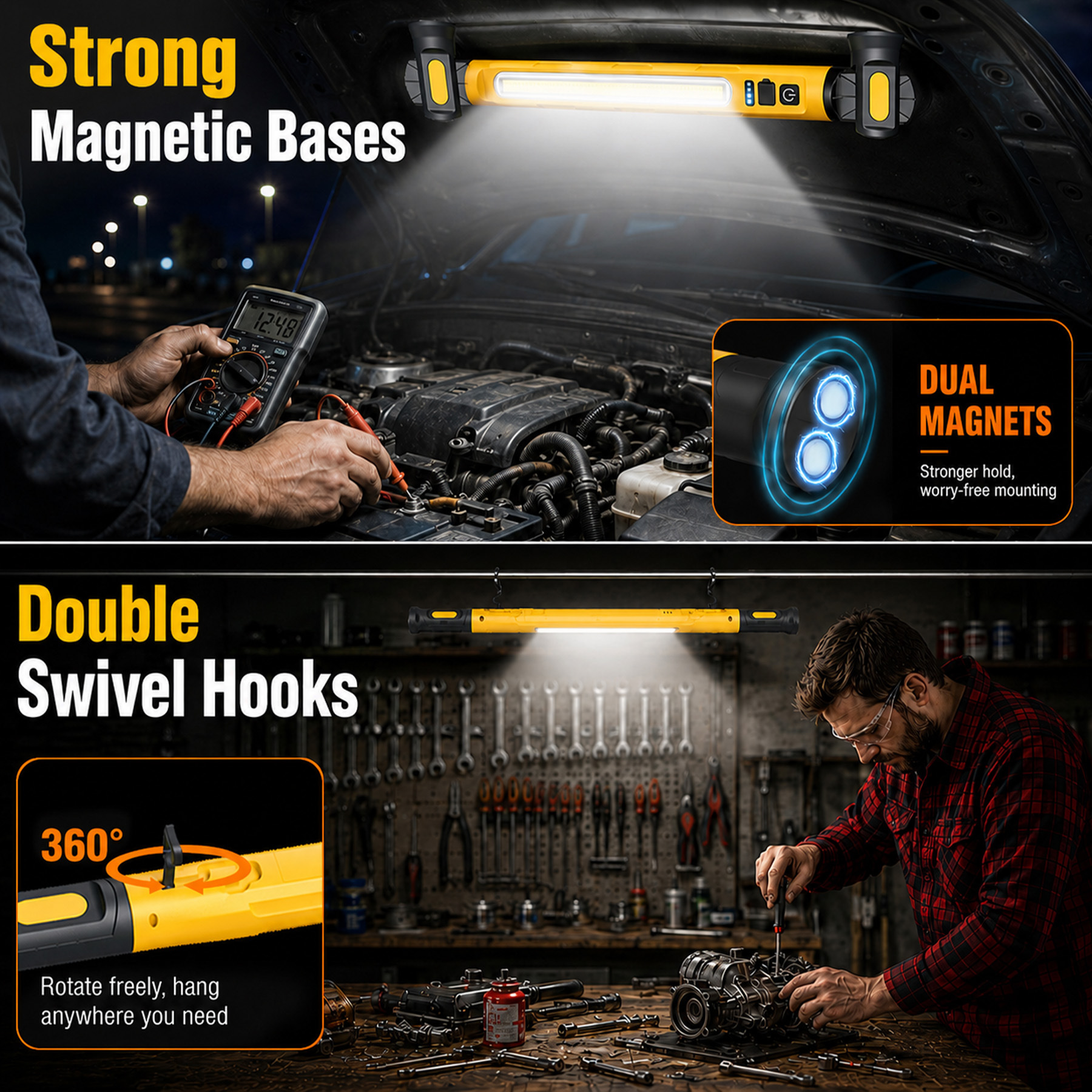 Popular repair work light, multifunctional magnetic flashlight, outdoor power bank, COB with hook, camping work light