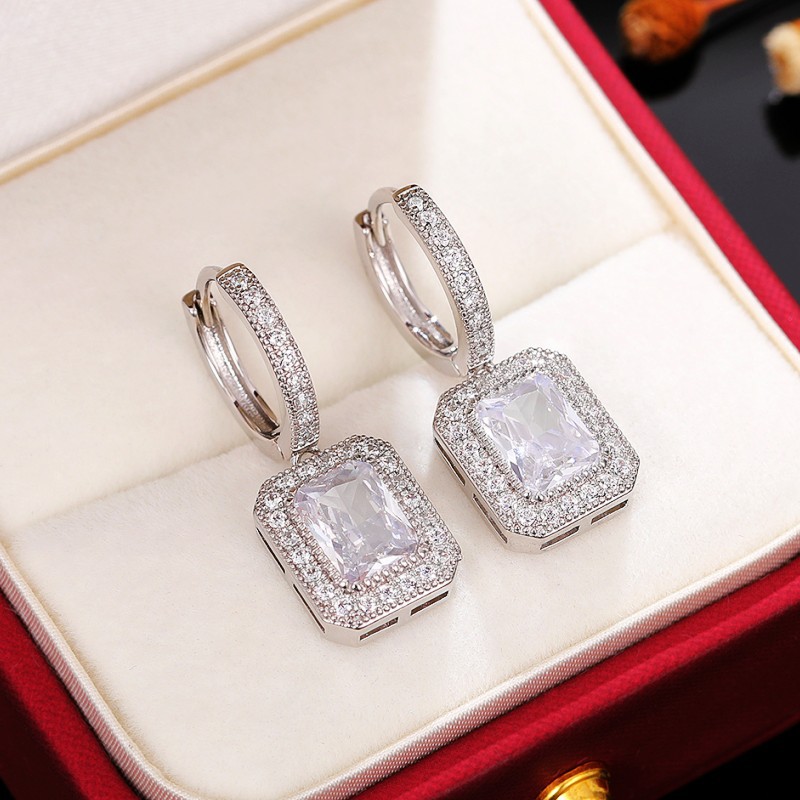 10g Weight Zircon Inlay Material Earrings Classification 1 Pair Quantity 1 Pair Classic Style Square Inlay Copper Zircon Earrings