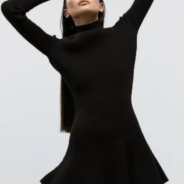 ChicShe ChicShe 2024 Autumn Winter Turtleneck Knitted Petite Pullover Women's Sweater Dress Black Thick Style_voghion.com