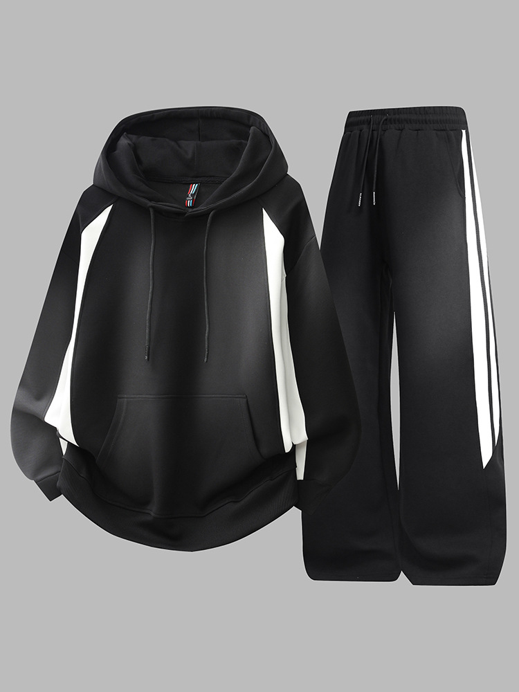 2025 primavera y otoño nuevo suelto de tamaño grande encapuchado sweaters set de moda coreana casual de dos piezas set hombre