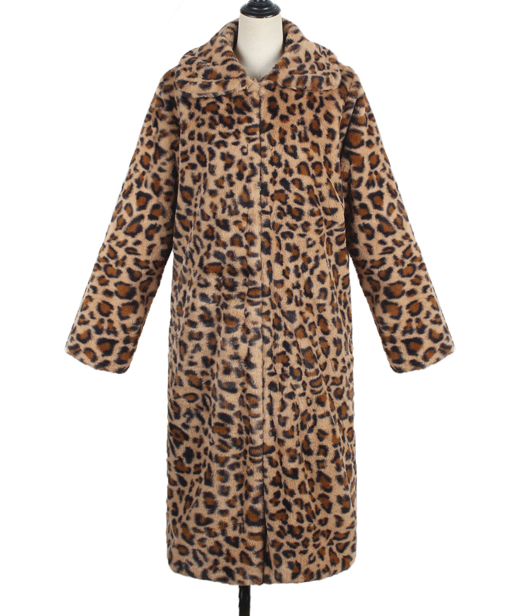 Women's Clothing hot selling leopard print   fur plush lapel coat long fashionable autumn and winter new style_voghion.com