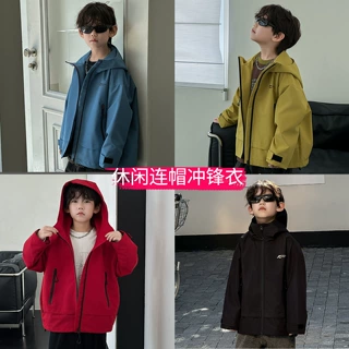 棉小铺冲锋衣儿童秋季韩版2026新款连帽宽松运动童装户外三防外套