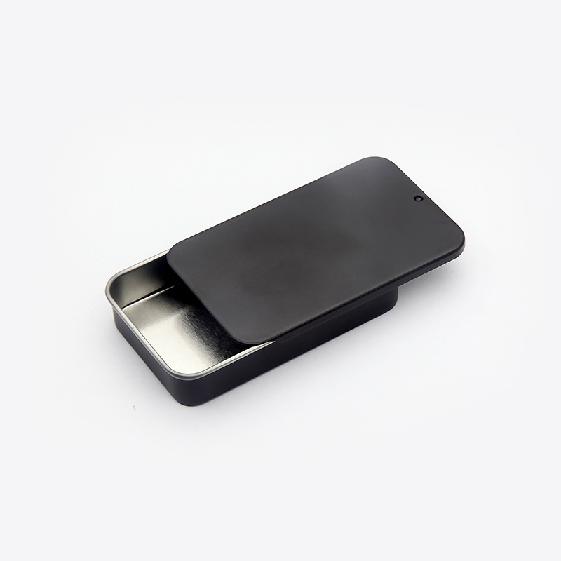 Caja de hojalata deslizante negra en stock, mini caja de hojalata para bálsamo, nueva serie de cajas cuadradas de almacenamiento con sistema de apertura y cierre. image 23