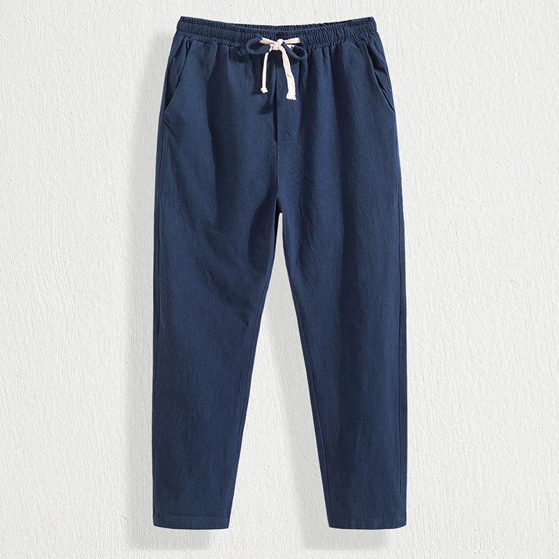 Pantalones cortos de lino de verano para hombres, pantalones para hombres, pantalones casuales, pantalones finos para hombres, sueltos de 9 puntos 8, pantalones de lino de algodón para hombres, de moda
