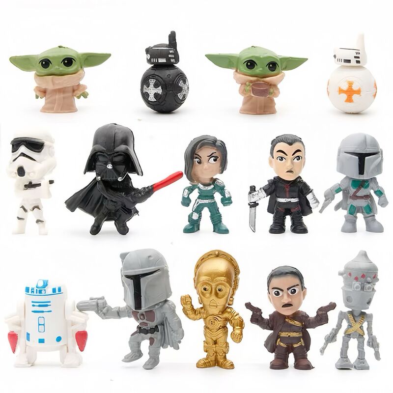 14 Star Wars Hand-Made Figures, Star Wars Baby Yoda Model, Black and White Samurai Doll Ornaments 14 Star Wars Hand-Made Figures, Star Wars Baby Yoda Model, Black and White Samurai Doll Ornaments