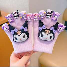 儿童手套冬季可爱卡通女童保暖防寒五指分指针织小学生满手玩偶手