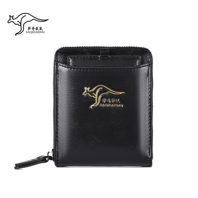 Saqi Kangaroo New Men's Pu Leather Short Wallet Business Multi-Card Slot Anti-Theft Wallet Dropshipping