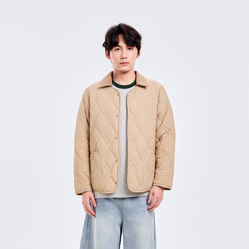 高端复古秋冬新款菱格纹英伦风保暖棉服情侣款羊毛立领外穿外套女|undefined