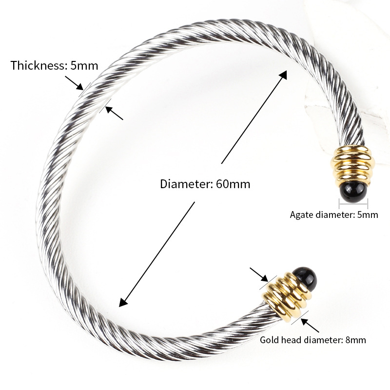 Fashion C Shape Titanium Steel Polishing Agate Bangle