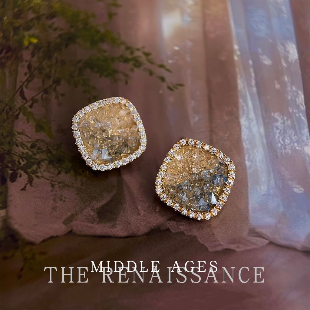 Square geometric fashionable glass elegant earrings with zircon