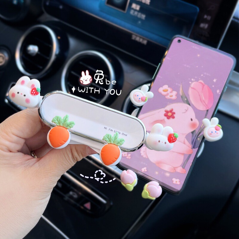 車載スマホホルダー ナビゲーション 車用 2025年新型 可愛いウサギ型 車載エアコン吹き出し口用 固定スタンド|undefined