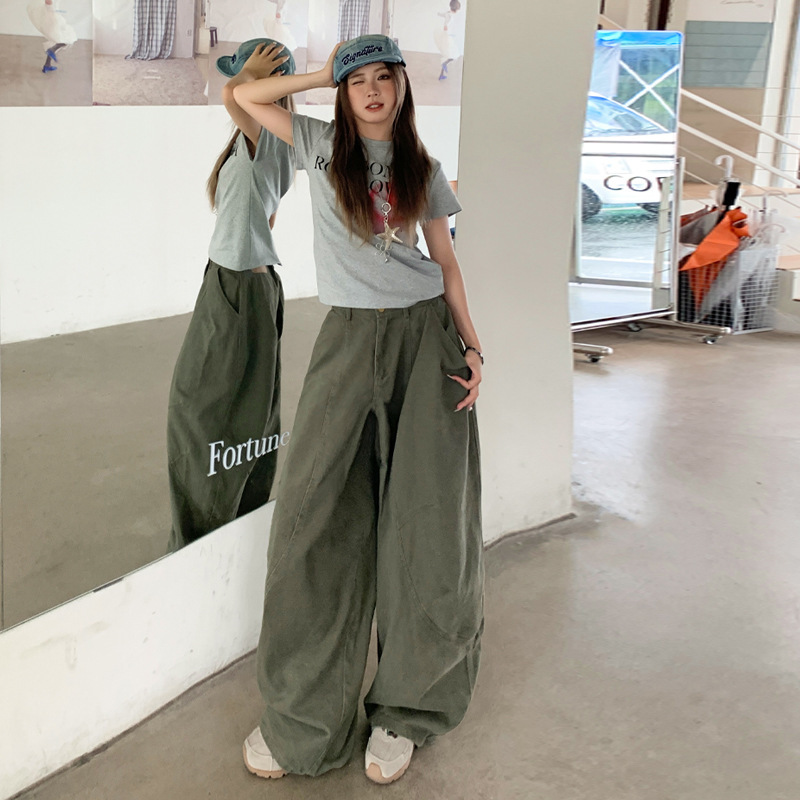 美式宽松阔腿慵懒松弛感弯刀牛仔裤子女夏秋新款辣妹休闲拖地长裤|undefined