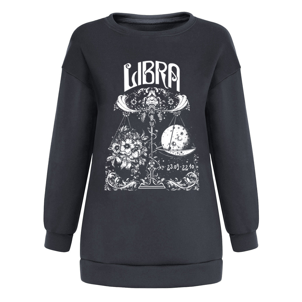 women s dropped shoulder round neck libra moon and flower printed fleece sweatershirt nihaostyles wholesale costumes NSYUM79719