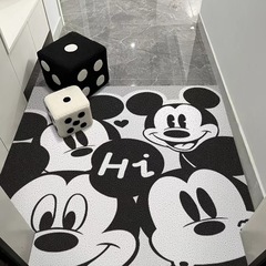 Mickey Black and White Entryway Mat with Ribbon Loops, Dust-Proof, Stain-Resistant, Anti-Slip Home Entrance Mat