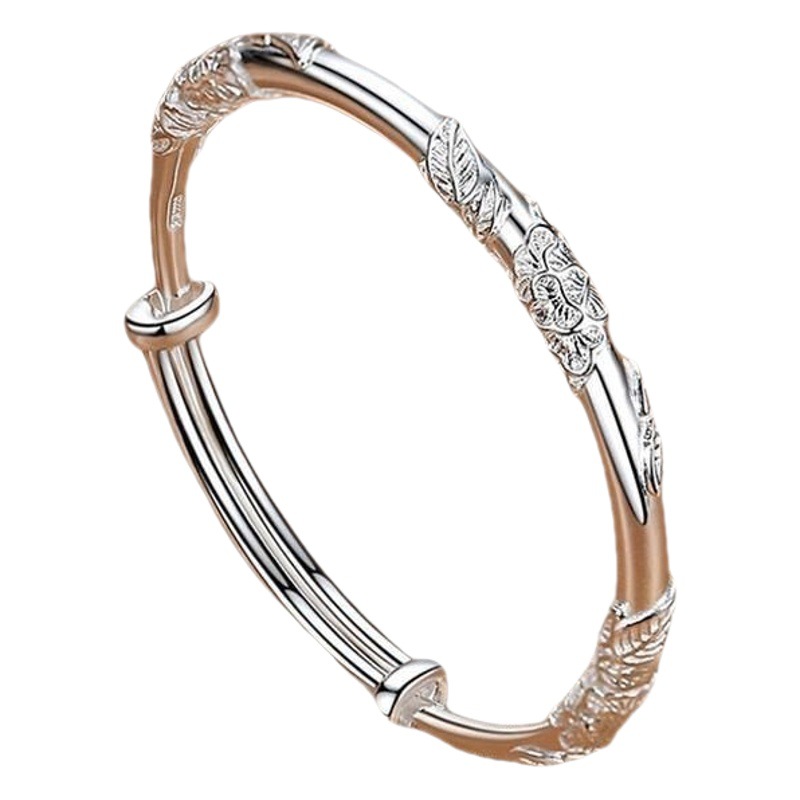 Light luxury flower bracelet female solid young niche design push pull ancient style bracelet for girlfriend birthday