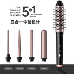 跨境亞馬遜多功能5合1換頭捲髮棒液晶顯示屏捲髮梳捲髮器工廠