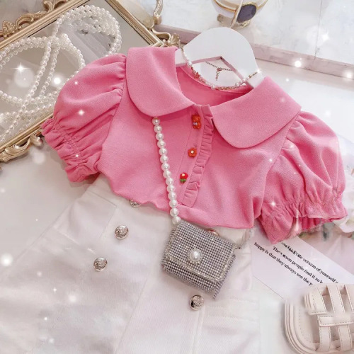 Children's T-shirt  Summer New Girl Baby Bubbly Sleeve Top Korean Style Fashion Breathable Girls' Polo Shirt