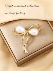 High-end Japanese and Korean women's exquisite waterdrop pearl brooch, butterfly knot collar pin, elegant, anti-misalignment suit flower