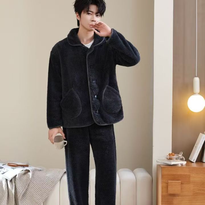 Couple Pajamas Winter Men's Velvet Flannel Autumn and Winter Home Clothes Set Fashionable and Can Be Worn Outside Young and Comfortable