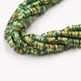 现货6x10mm绿色刷花皱纹管珠拉丝金属条纹管状玻璃珠手串饰品配件