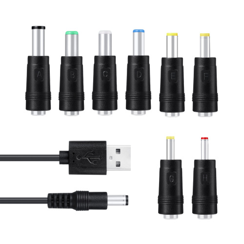 DC power cord USB to 5.5*2.1 multi-function dc interchangeable plug USB to 5521 male 8-in-1 charging cable