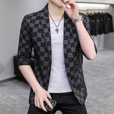 2022 new pattern Spring and summer man 's suit half sleeve Self cultivation Korean Edition leisure time Small suit Three Quarter Sleeve coat