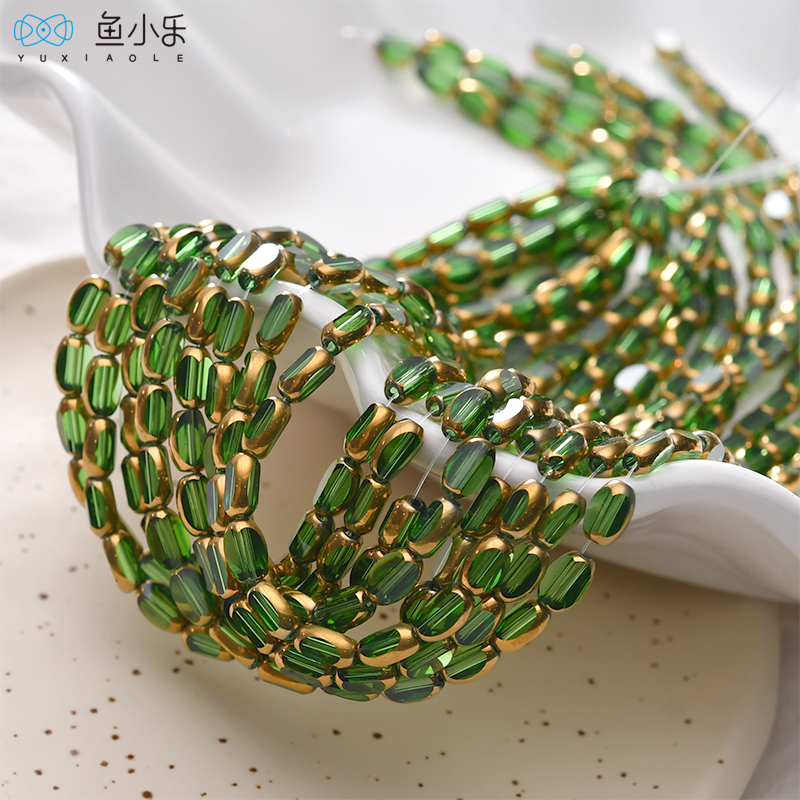 复古切面包金边琉璃珠直孔水晶玻璃散珠diy手工项链手链串珠材料