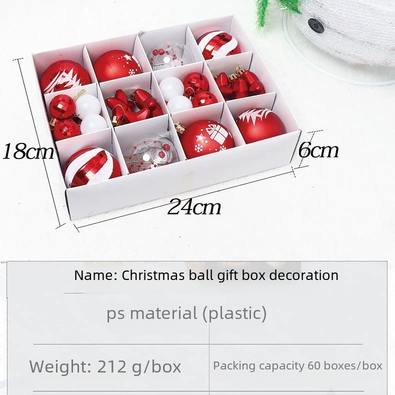 Christmas plastic hanging ornaments, 6 cm, 12‑piece gift box, mixed finishes and colors