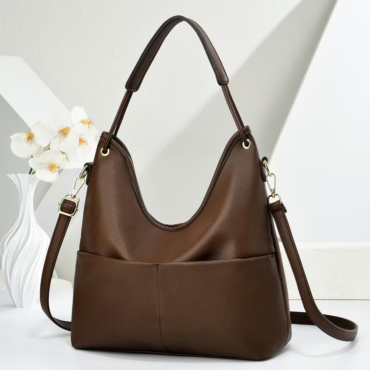 Casual bolso de cubo de color sólido bolso de transporte diario de moda atmósfera mochila de hombro Ladies bag image 4