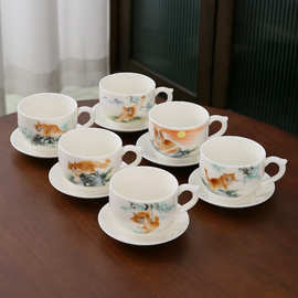 羊脂玉瓷精致手绘系列咖啡杯大号茶杯品茗杯花茶杯单个咖啡杯茶具