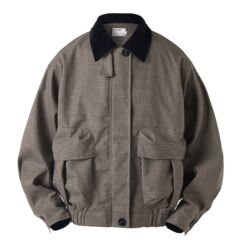 BroallyBR英伦复古千鸟格工装夹克男女经典格纹翻领外套狩猎服W04
