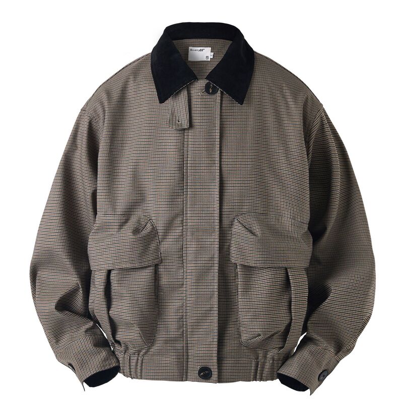 Broallybr British Retro Houndstooth Cargo Jacket Men's and Women's Classic Plaid Lapel Jacket Hunting Suit W04