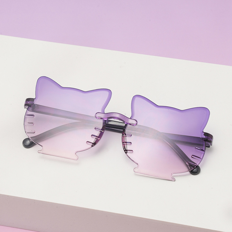 PC, UV400 Protection, Gradient Tinted Lenses Lens Material Cute Novelty Sweet Cat PC UV400 Protection Gradient Tinted Lenses Special-Shaped Mirror Frameless Kids Sunglasses
