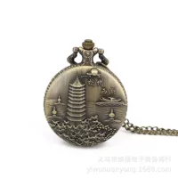 Оптовая продажа Ханчжоу West Lake Карманные часы раскладушка Ретро Желтая башня Карманные часы настенные часы Туризм Сувенирные часы кварц